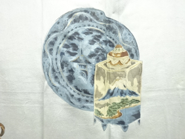 アンティーク　茶道具模様肩裏ひげ紬男物羽織